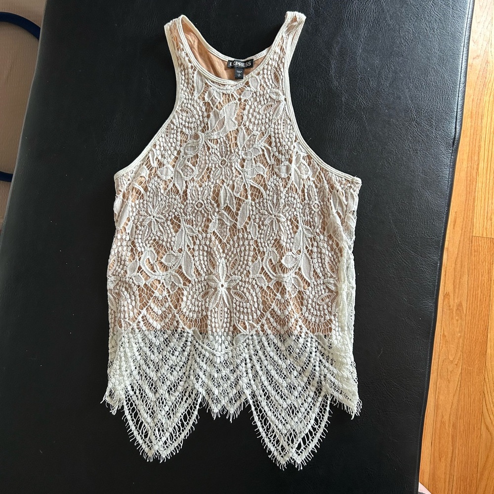 Express Cream Lace Asymmetrical Tank Top
